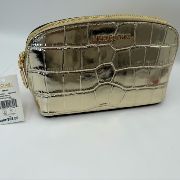 low start Michael Kors Leather Empire Gold Croc-Embossed Pouch ret $98 NWT - Picture 10 of 10